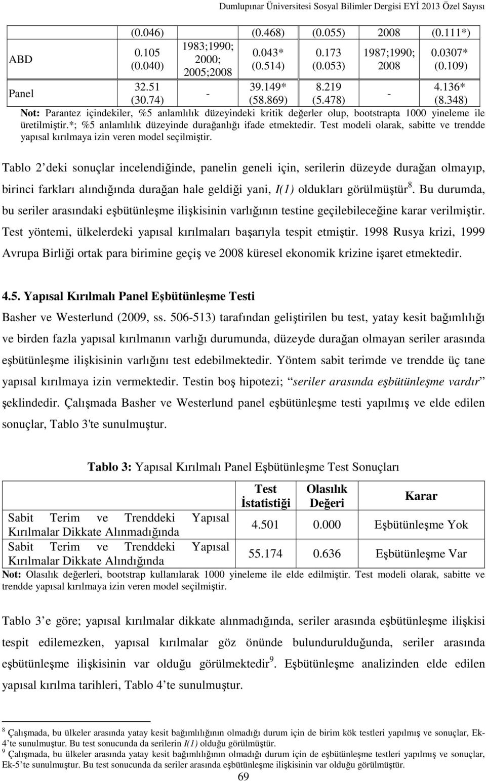 Test modeli olarak, sabitte ve trendde yapısal kırılmaya izin veren model seçilmiştir.