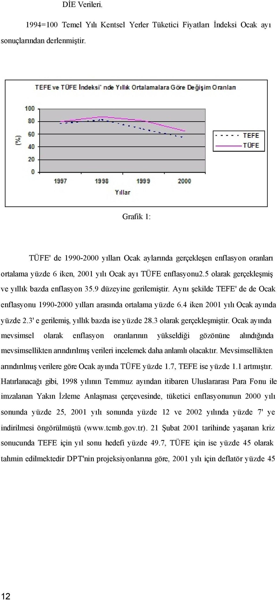 9 düzeyine gerilemiştir. Aynı şekilde TEFE' de de Ocak enflasyonu 1990-2000 yılları arasında ortalama yüzde 6.4 iken 2001 yılı Ocak ayında yüzde 2.3' e gerilemiş, yıllık bazda ise yüzde 28.