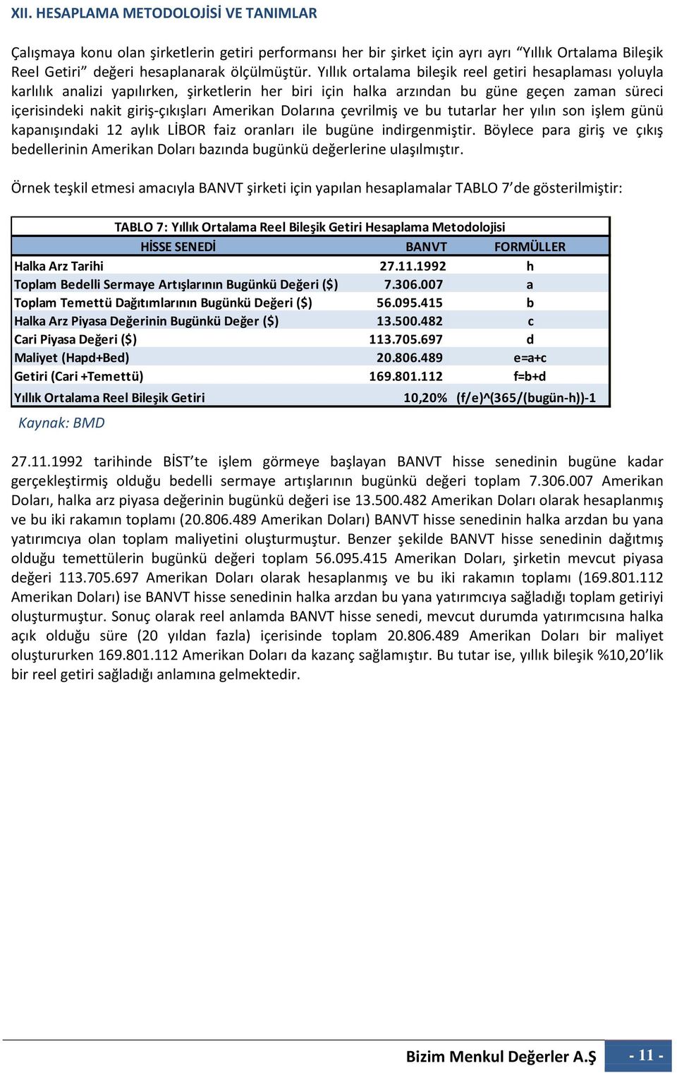 Dolarına çevrilmiş ve bu tutarlar her yılın son işlem günü kapanışındaki 12 aylık LİBOR faiz oranları ile bugüne indirgenmiştir.