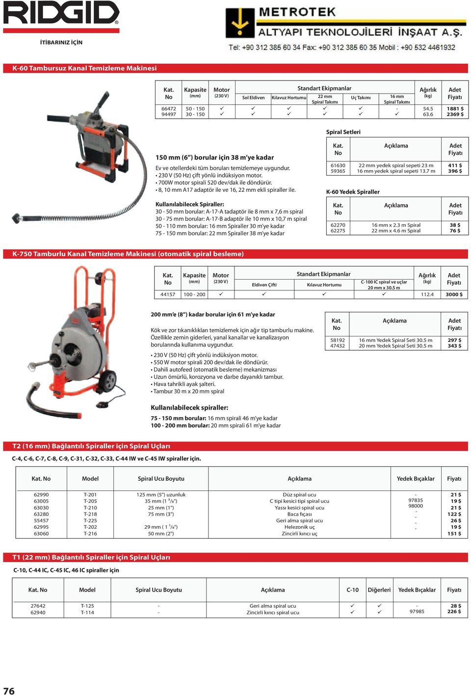 8, A17 adaptör ile ve 16, ekli spiraller ile. 6160 5965 K Yedek Spiraller yedek spiral sepeti m 16 yedek spiral sepeti 1.