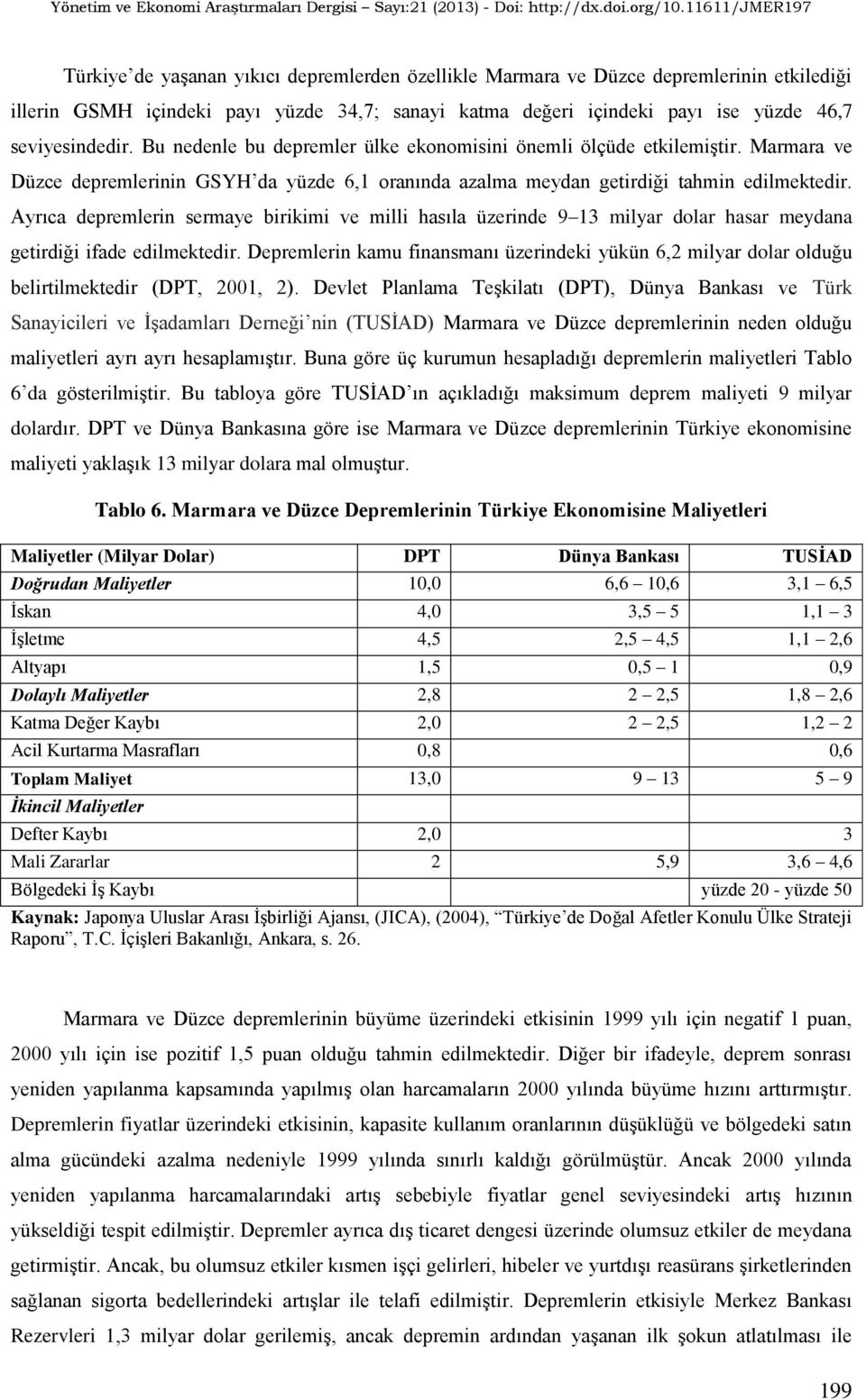 Ayrıca depremlerin sermaye birikimi ve milli hasıla üzerinde 9 13 milyar dolar hasar meydana getirdiği ifade edilmektedir.