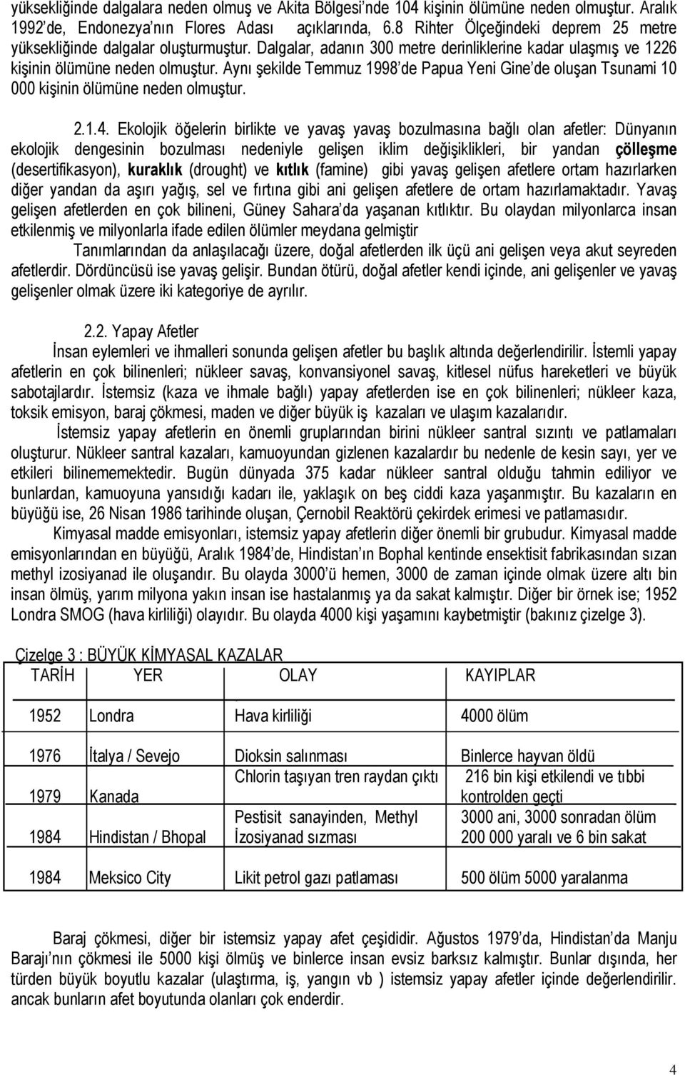 Aynı şekilde Temmuz 1998 de Papua Yeni Gine de oluşan Tsunami 10 000 kişinin ölümüne neden olmuştur. 2.1.4.