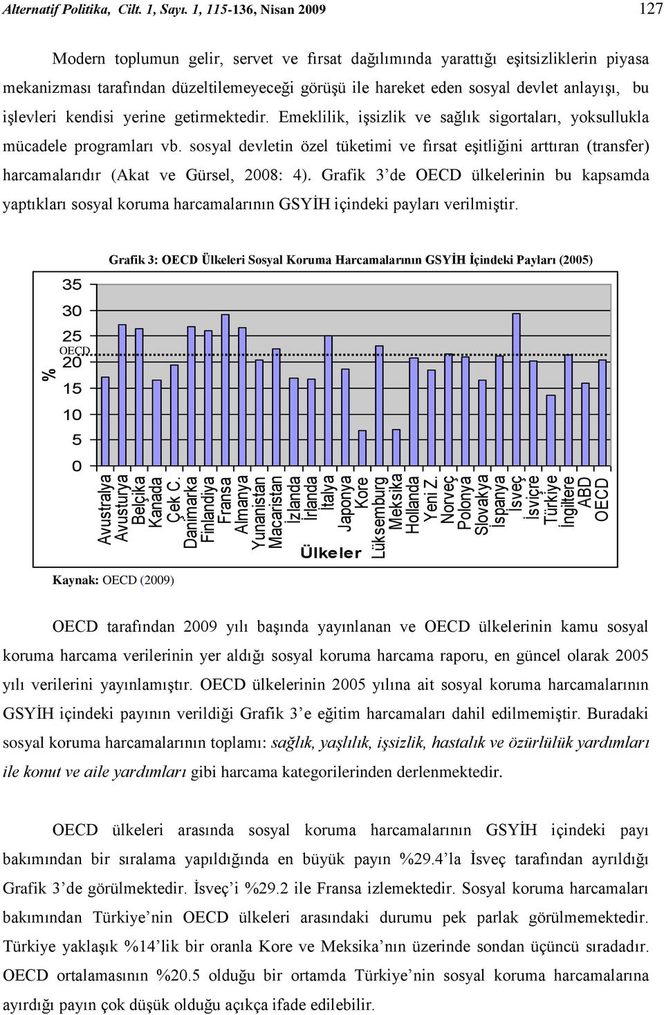 1, 115-136, Nisan 2009 127 Modern toplumun gelir, servet ve fırsat dağılımında yarattığı eşitsizliklerin piyasa mekanizması tarafından düzeltilemeyeceği görüşü ile hareket eden sosyal devlet