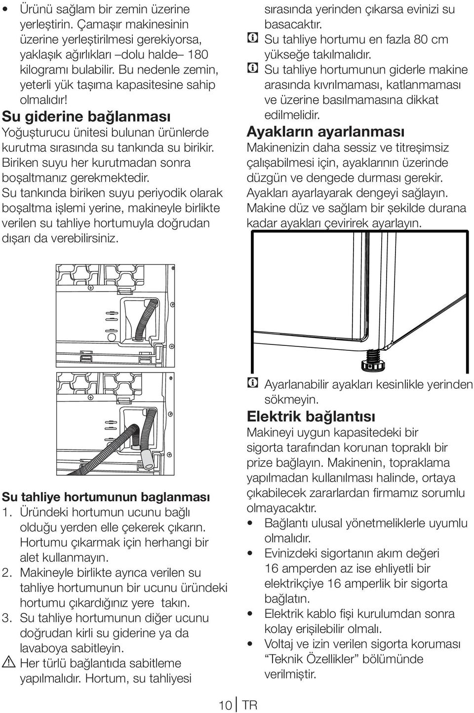 Biriken suyu her kurutmadan sonra boşaltmanız gerekmektedir.