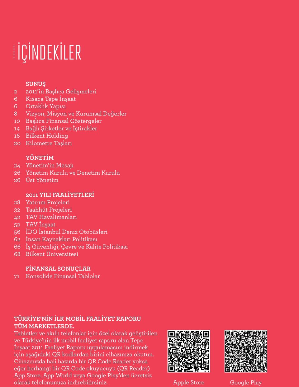 Havalimanları 52 TAV İnşaat 56 İDO İstanbul Deniz Otobüsleri 62 İnsan Kaynakları Politikası 66 İş Güvenliği, Çevre ve Kalite Politikası 68 Bilkent Üniversitesi FİNANSAL SONUÇLAR 71 Konsolide Finansal