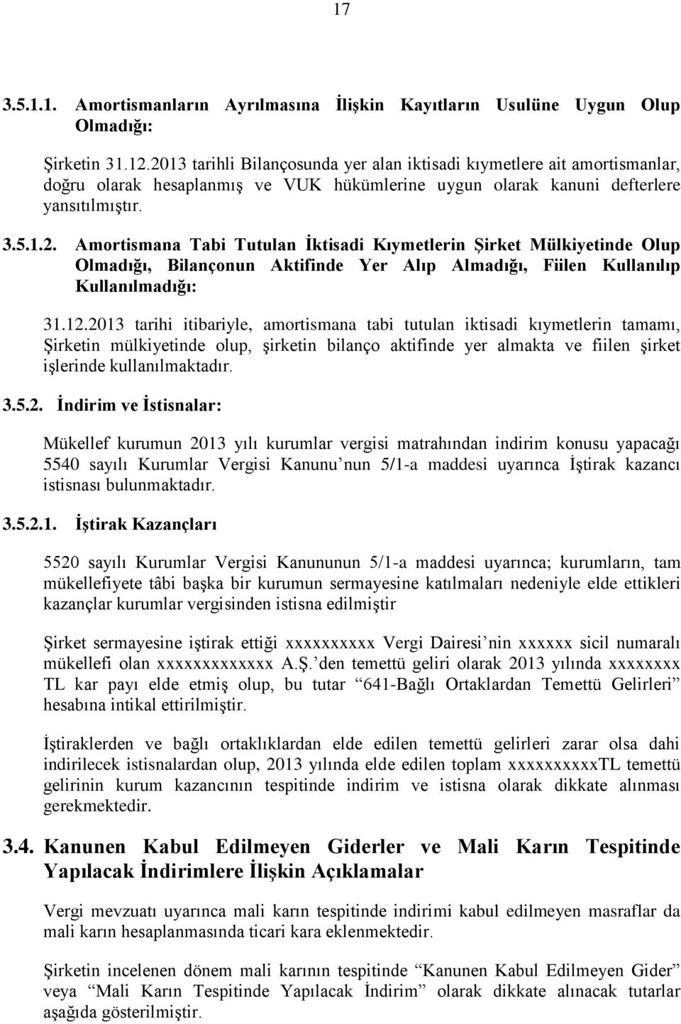 12.2013 tarihi itibariyle, amortismana tabi tutulan iktisadi kıymetlerin tamamı, Şirketin mülkiyetinde olup, şirketin bilanço aktifinde yer almakta ve fiilen şirket işlerinde kullanılmaktadır. 3.5.2.