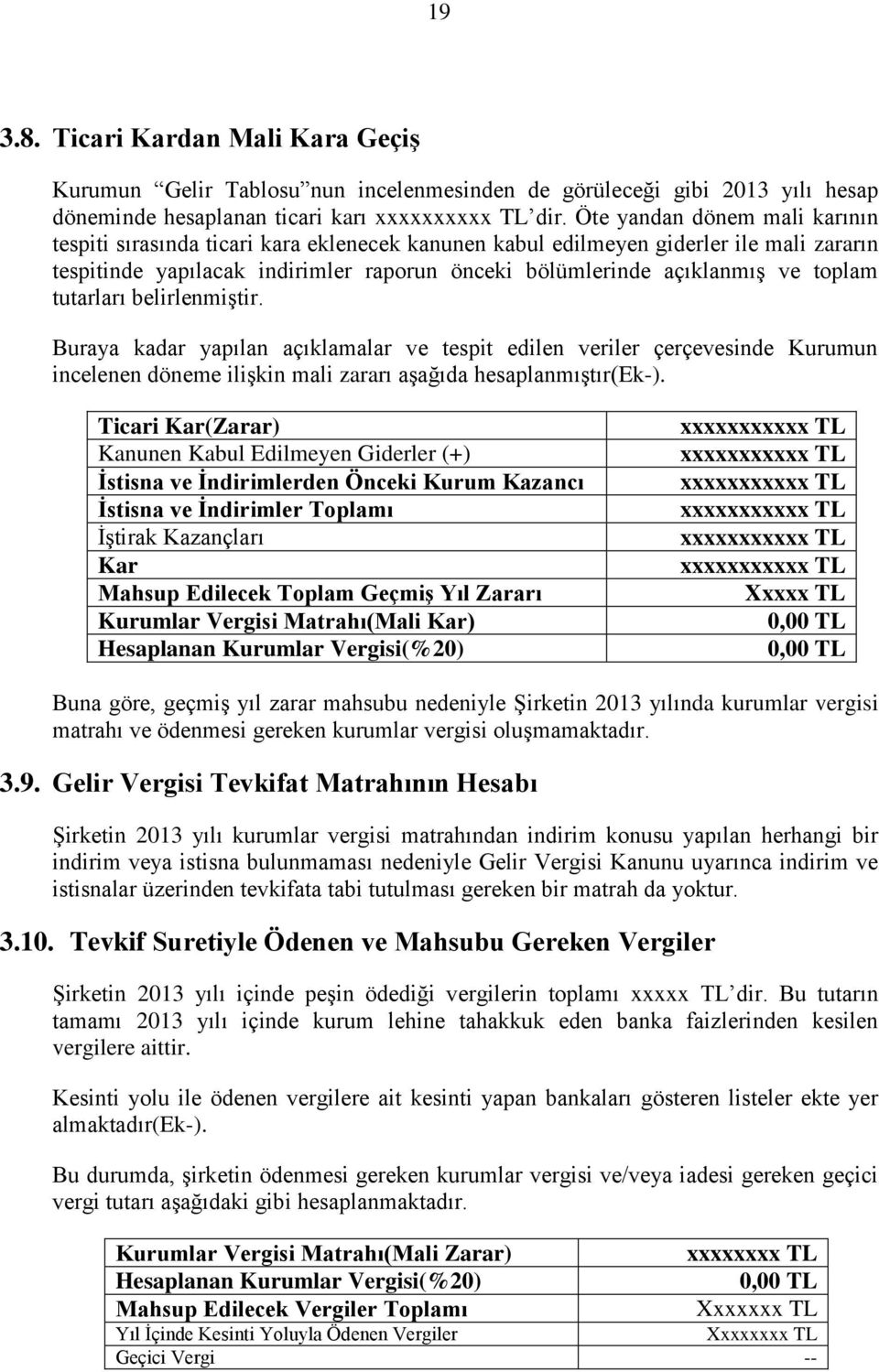 toplam tutarları belirlenmiştir. Buraya kadar yapılan açıklamalar ve tespit edilen veriler çerçevesinde Kurumun incelenen döneme ilişkin mali zararı aşağıda hesaplanmıştır(ek-).