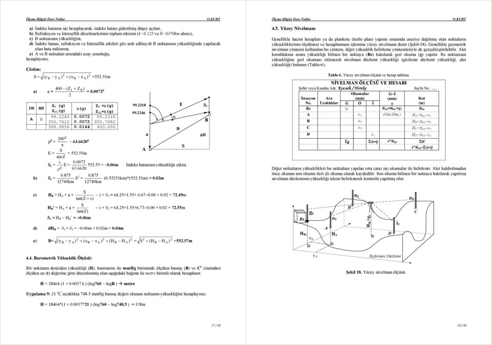 hesplyınız. Çözüm: y ) + (x x ) = (y =55.5m 400 (Z Z ) ) ε = I + II = 0.007 g DN N Z I (g) Z I +ε(g) 99.38 E Z II (g) ε(g) Z II +ε(g) 99.46 99.46 0.007 99.38 ε 300.760 0.007 300.768 399.9856 0.