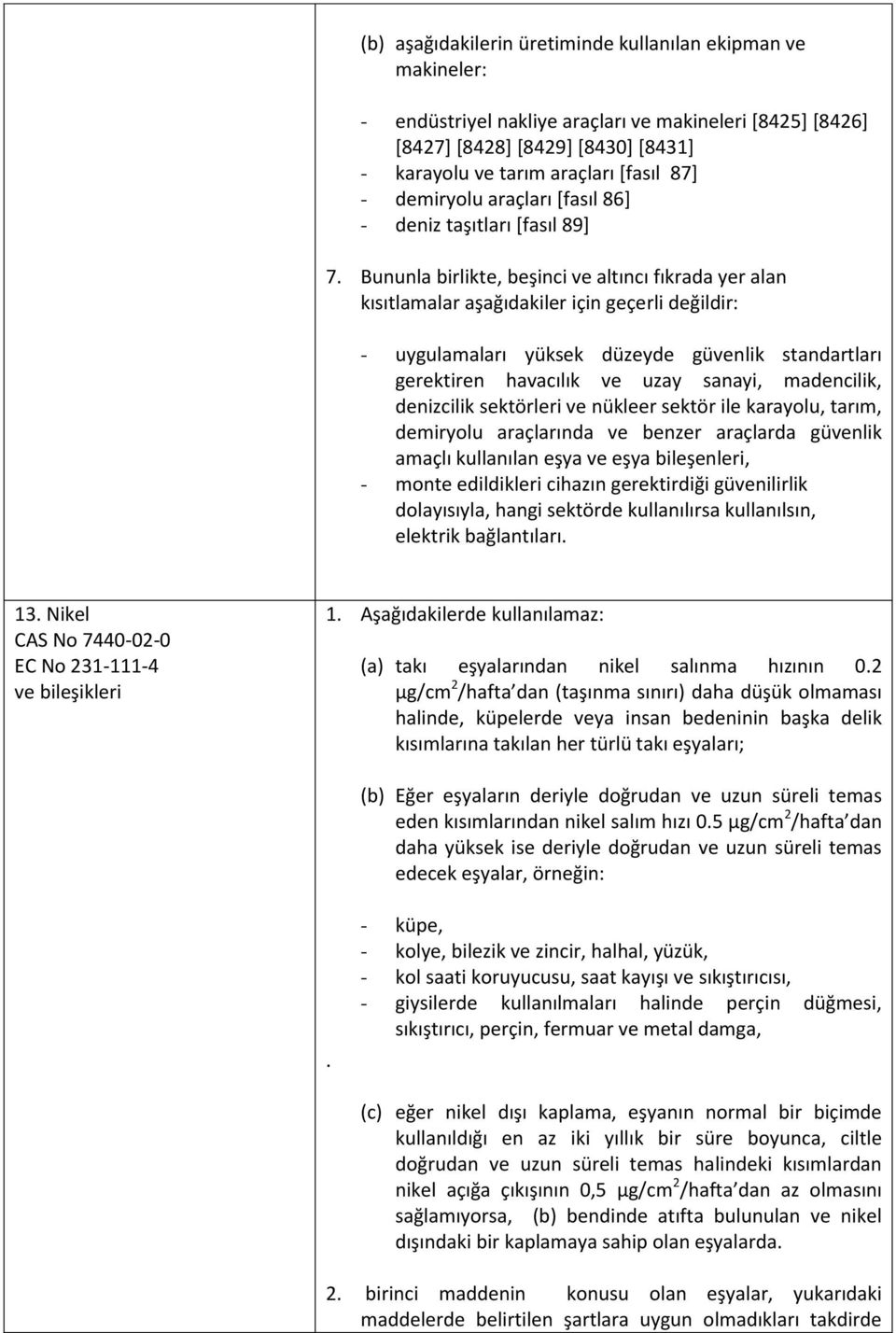 Bununla birlikte, beşinci ve altıncı fıkrada yer alan kısıtlamalar aşağıdakiler için geçerli değildir: - uygulamaları yüksek düzeyde güvenlik standartları gerektiren havacılık ve uzay sanayi,