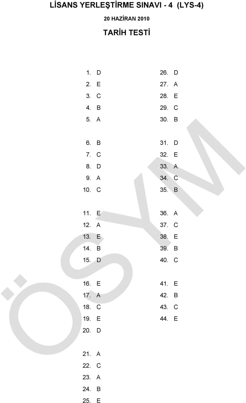 E 33. A 34. C 35. B 11. E 12. A 13. E 14. B 15. D 36. A 37. C 38. E 39. B 40.