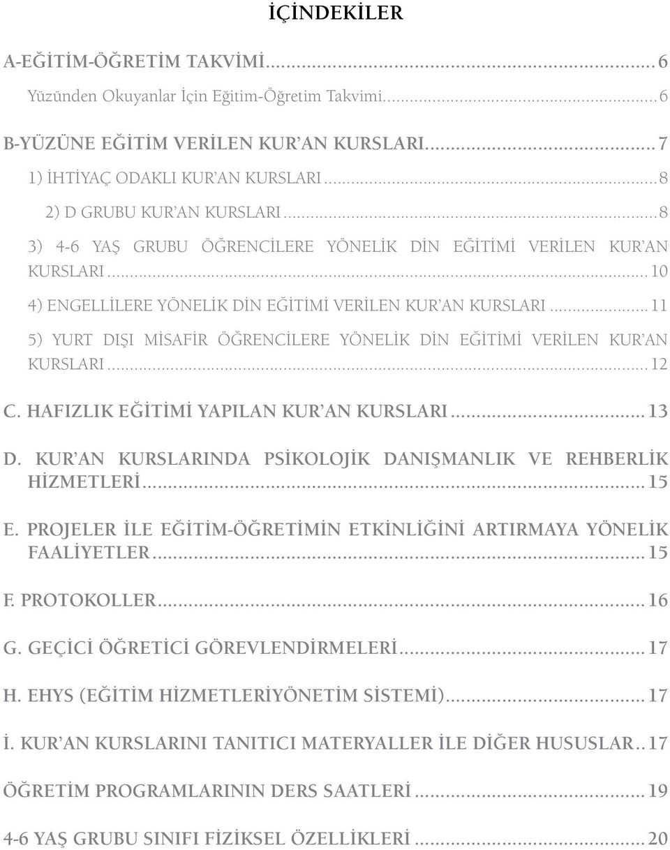 ..11 5) YURT DIŞI MİSAFİR ÖĞRENCİLERE YÖNELİK DİN EĞİTİMİ VERİLEN KUR AN KURSLARI...12 C. HAFIZLIK EĞİTİMİ YAPILAN KUR AN KURSLARI...13 D.