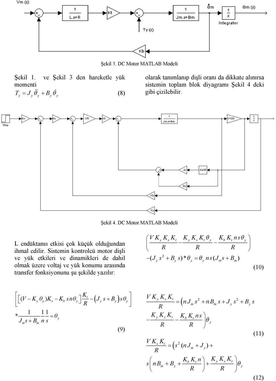 gibi çizilebilir. Şekil 4. DC Motor MATLAB Modeli L endüktanı etkii çok küçük olduğundan ihal edilir.