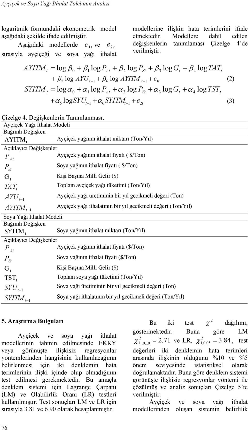 AYITM SYITM = log β + β1 log PA + β log PS + β 3 logg + β + 5 log AYU 1 + β 6 log AYITM 1 + e1 = logα + α1 log PA + α log PS + α 3 log G + α + α log SYU + SYITM + 5 1 α6 1 e logtat β () logtst (3)