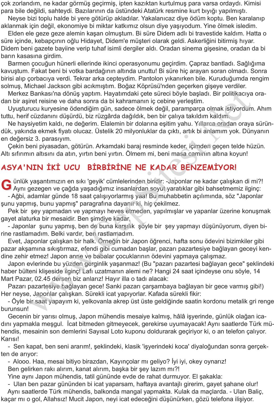 Elden ele geze geze alemin kaşan olmuştum. Bi süre Didem adlı bi travestide kaldım. Hatta o süre içinde, kebapçının oğlu Hidayet, Didem'e müşteri olarak geldi. Askerliğini bitirmiş hıyar.