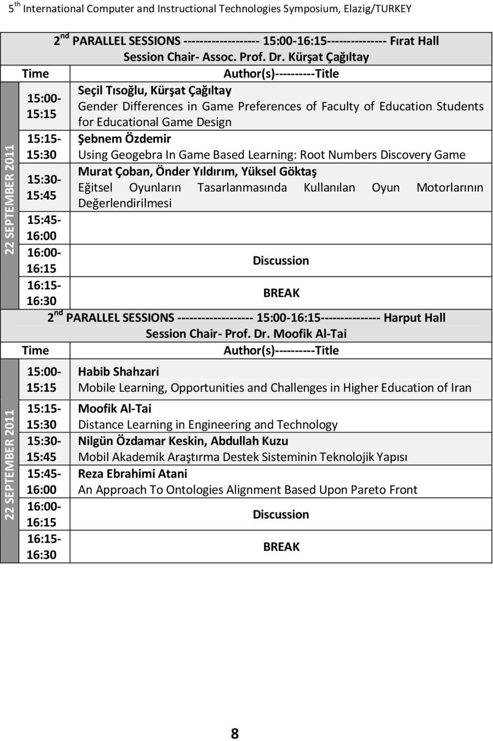 Geogebra In Game Based Learning: Root Numbers Discovery Game 15:30-15:45 Murat Çoban, Önder Yıldırım, Yüksel Göktaş Eğitsel Oyunların Tasarlanmasında Kullanılan Oyun Motorlarının Değerlendirilmesi