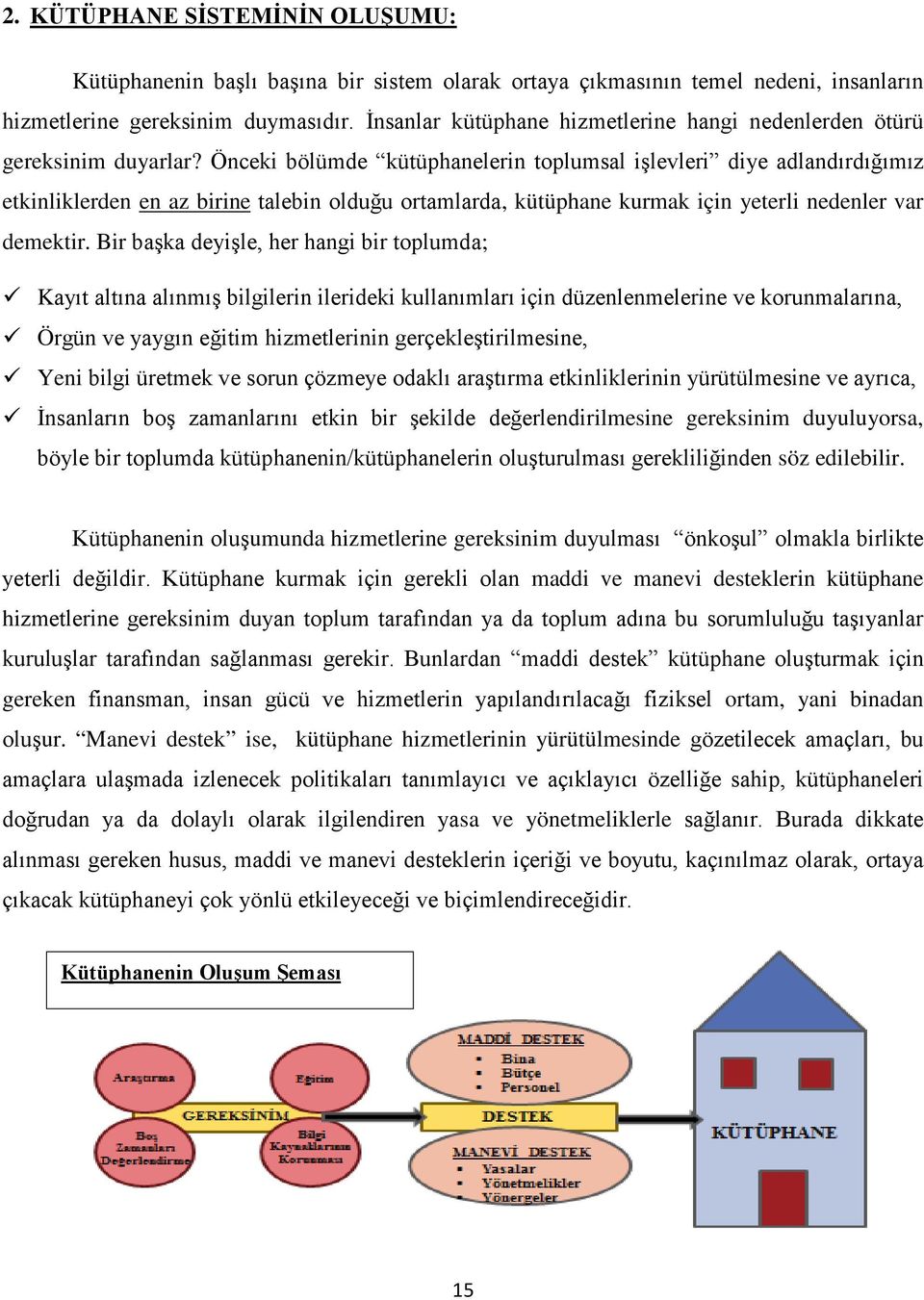 Önceki bölümde kütüphanelerin toplumsal işlevleri diye adlandırdığımız etkinliklerden en az birine talebin olduğu ortamlarda, kütüphane kurmak için yeterli nedenler var demektir.