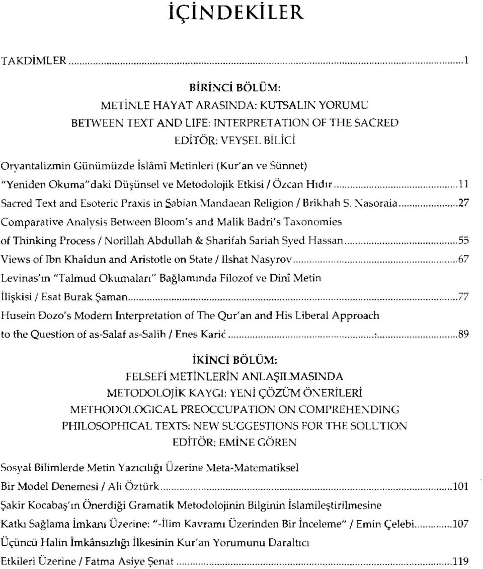 I\:asoraia 27 Comparative Analysis Between Bloom's and Malik Badri's Taxonomies of Thinking Process I Norillah Abdullah & Sharifah Sariah Syed Hassan 55 Vie'-vs of Ibn Khaldun and Aristotle on State