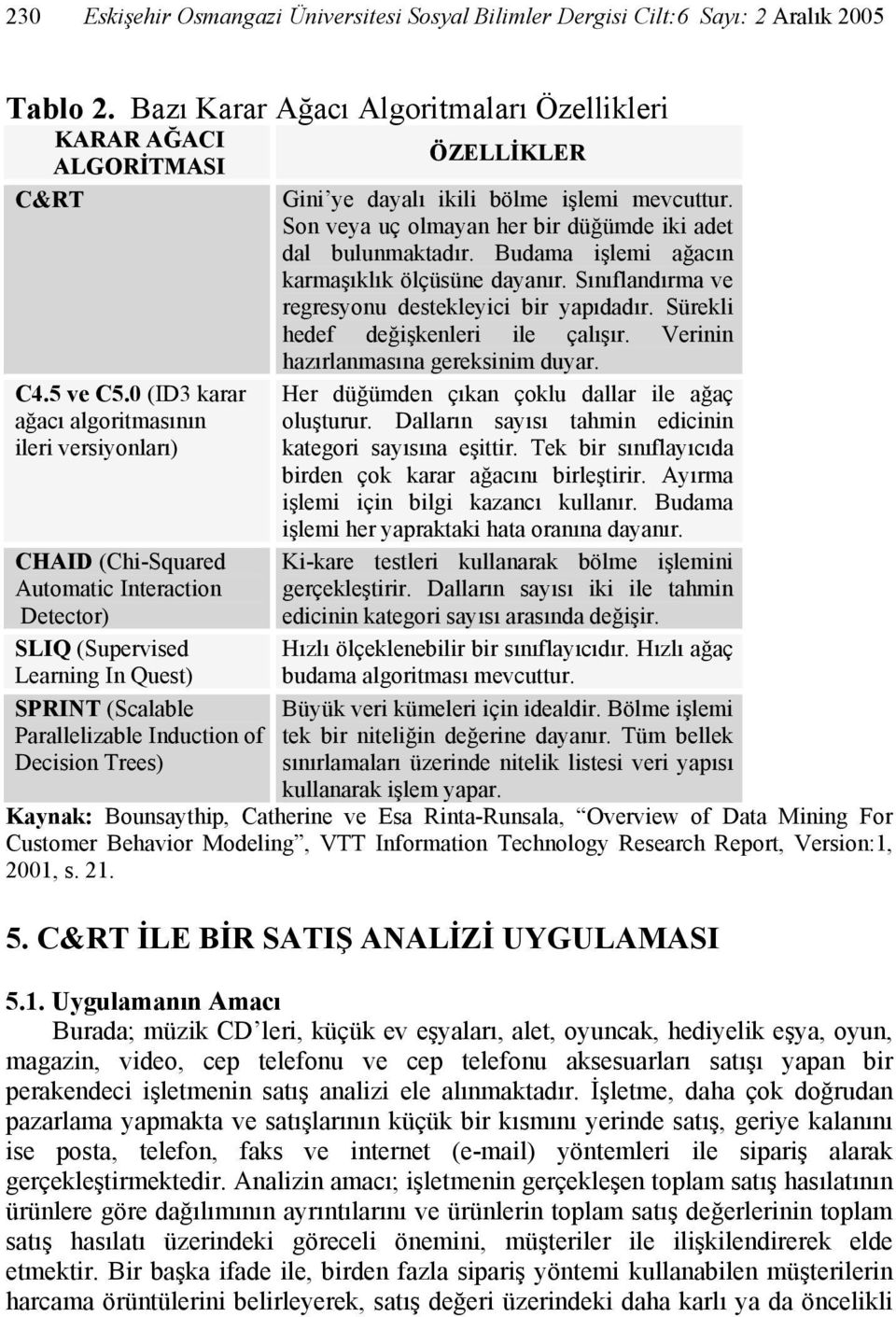 Trees) ÖZELLİKLER Gini ye dayalı ikili bölme işlemi mevcuttur. Son veya uç olmayan her bir düğümde iki adet dal bulunmaktadır. Budama işlemi ağacın karmaşıklık ölçüsüne dayanır.