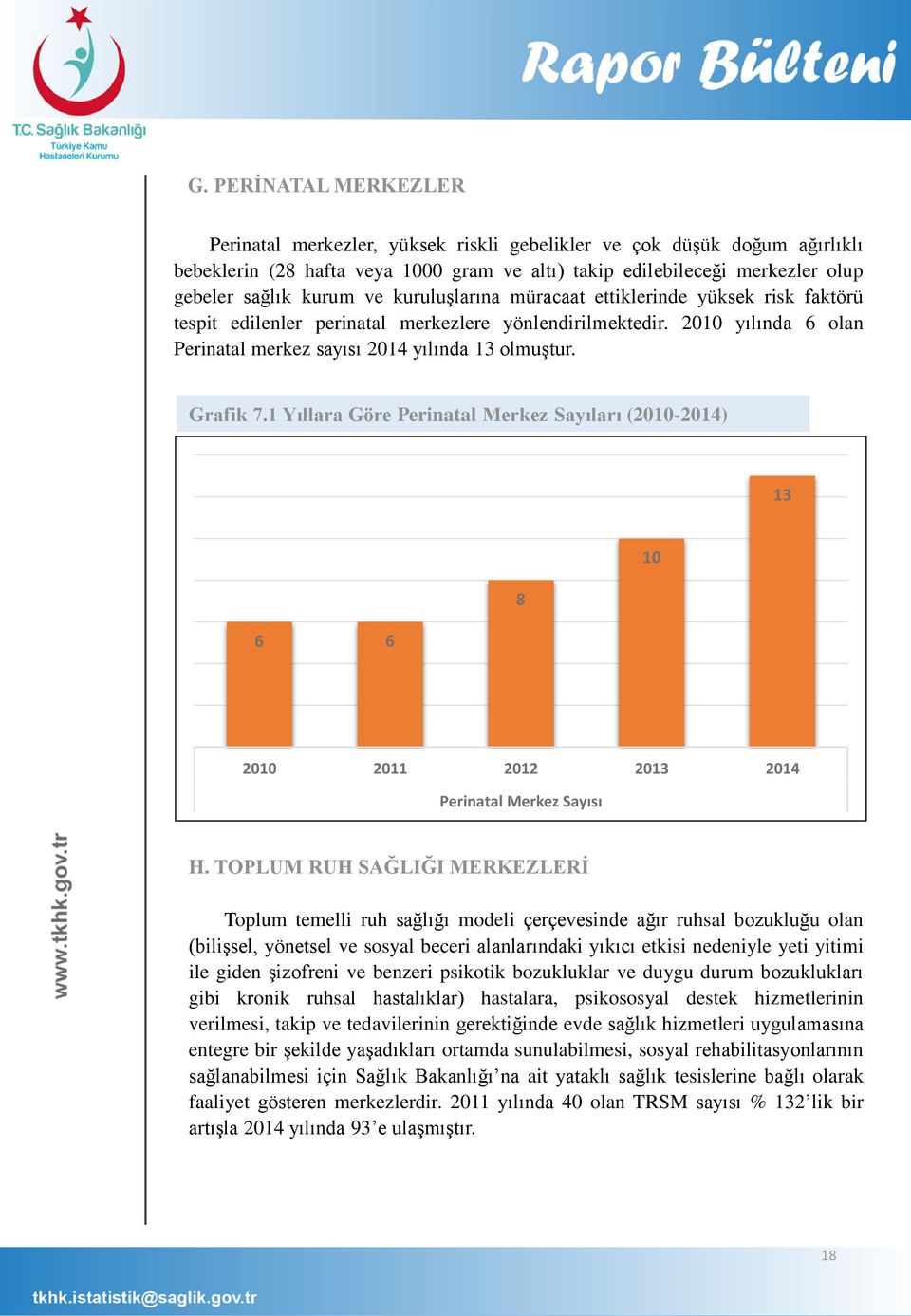 1 Yıllara Göre Perinatal Merkez Sayıları (21-214) 13 6 6 8 1 21 211 212 213 214 Perinatal Merkez Sayısı H.