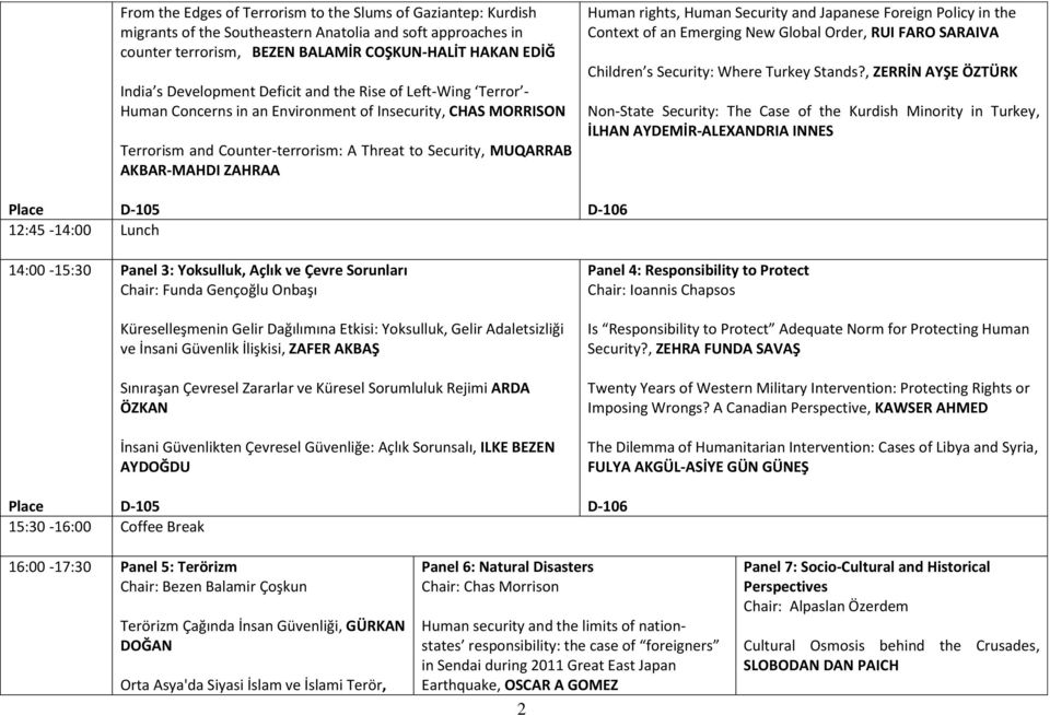 AKBAR-MAHDI ZAHRAA Human rights, Human Security and Japanese Foreign Policy in the Context of an Emerging New Global Order, RUI FARO SARAIVA Children s Security: Where Turkey Stands?