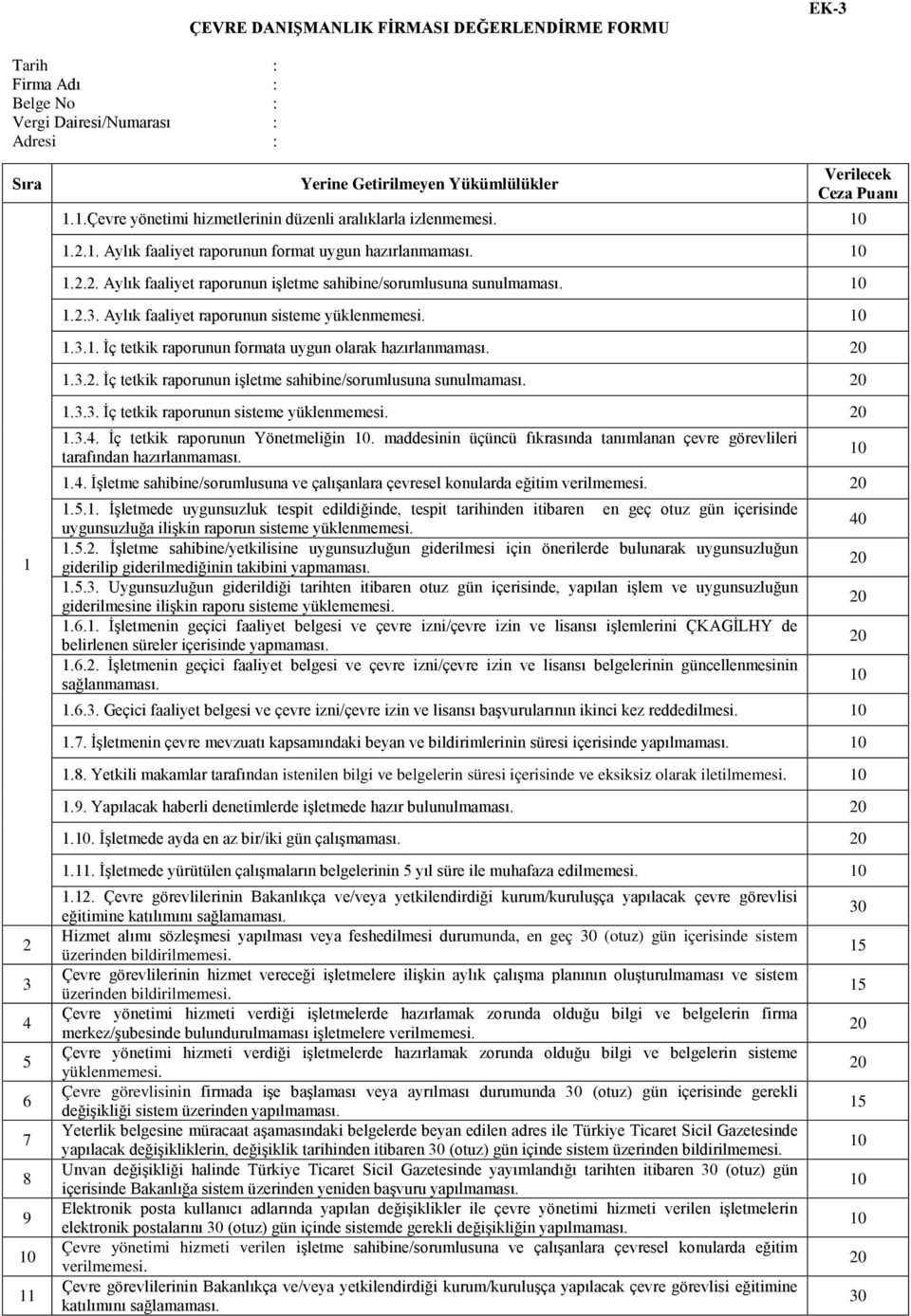 10 1.2.3. Aylık faaliyet raporunun sisteme yüklenmemesi. 10 1.3.1. İç tetkik raporunun formata uygun olarak hazırlanmaması. 1.3.2. İç tetkik raporunun işletme sahibine/sorumlusuna sunulmaması. 1.3.3. İç tetkik raporunun sisteme yüklenmemesi.