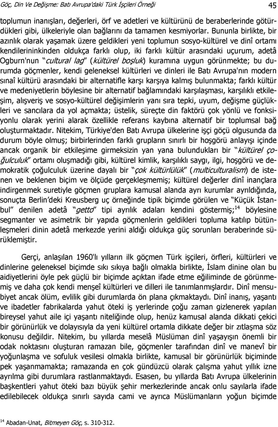 Bununla birlikte, bir azınlık olarak yaşamak üzere geldikleri yeni toplumun sosyo-kültürel ve dinî ortamı kendilerininkinden oldukça farklı olup, iki farklı kültür arasındaki uçurum, adetâ Ogburn'nun