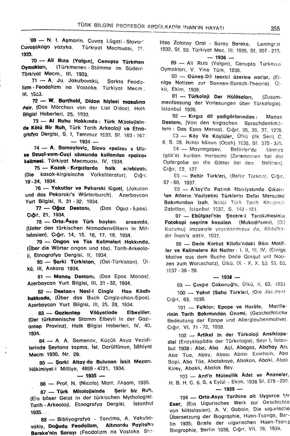 72 W. Barthold, Didon hiylesi masalına dair, (Das Mârchen von der List Didos), Halk Bilgisi Haberleri, 25, 1933.