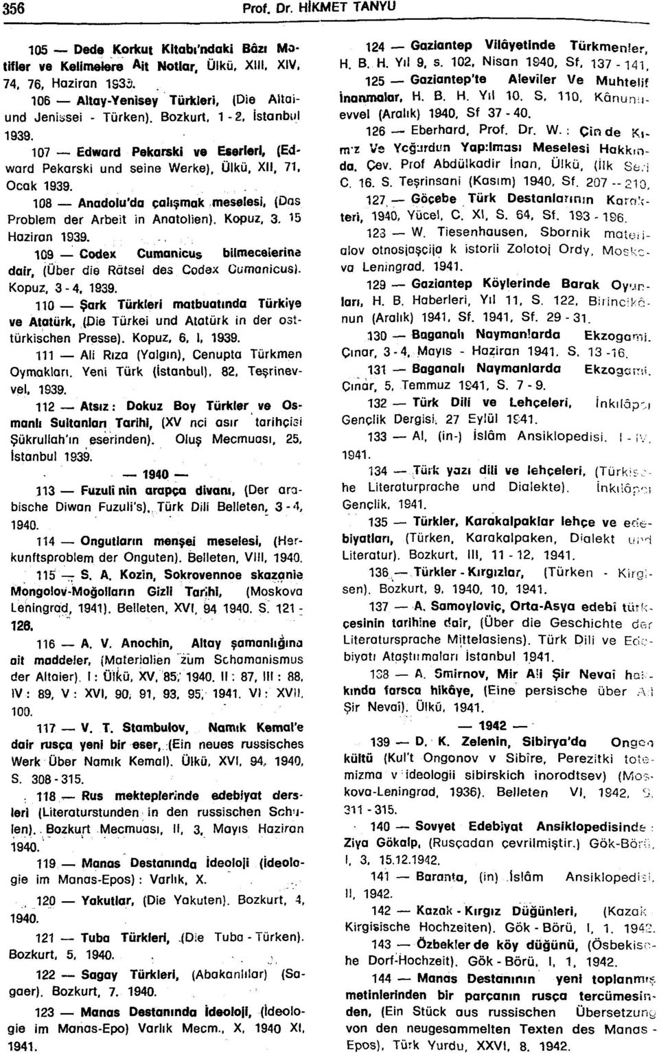 Kopuz, 3. 15 Haziran 1939. 109 Codex Cumanicus bilmecelerine dair, (Über die Rötsel des Codex Cumanicus). Kopuz, 3-4, 1939.