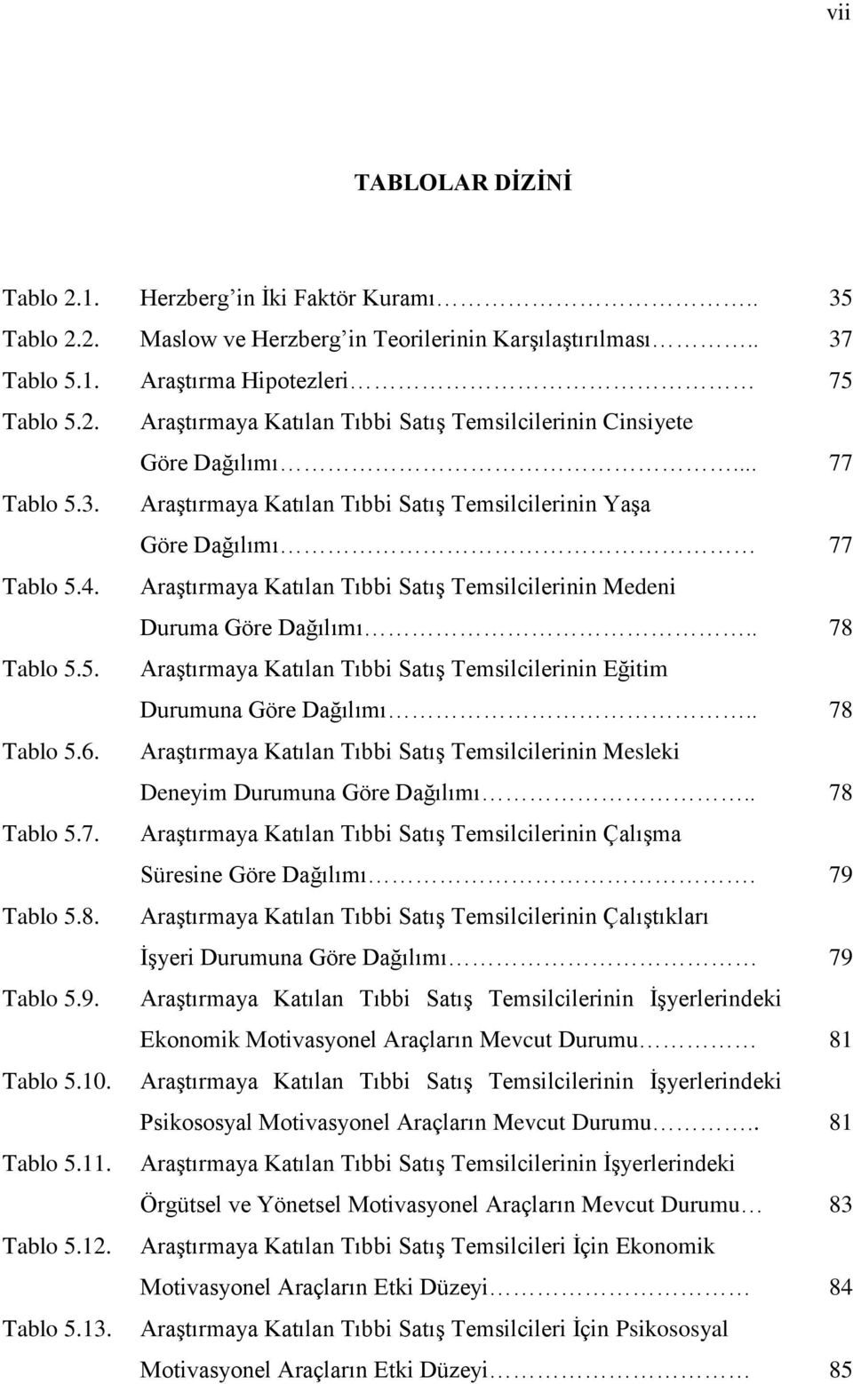 . 78 Tablo 5.6. AraĢtırmaya Katılan Tıbbi SatıĢ Temsilcilerinin Mesleki Deneyim Durumuna Göre Dağılımı.. 78 Tablo 5.7. AraĢtırmaya Katılan Tıbbi SatıĢ Temsilcilerinin ÇalıĢma Süresine Göre Dağılımı.