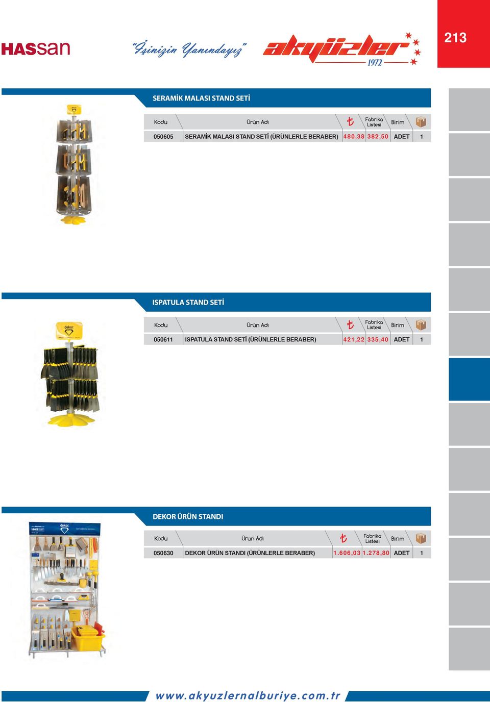 ISPATULA STAND SETİ (ÜRÜNLERLE BERABER) 421,22 335,40 1 DEKOR