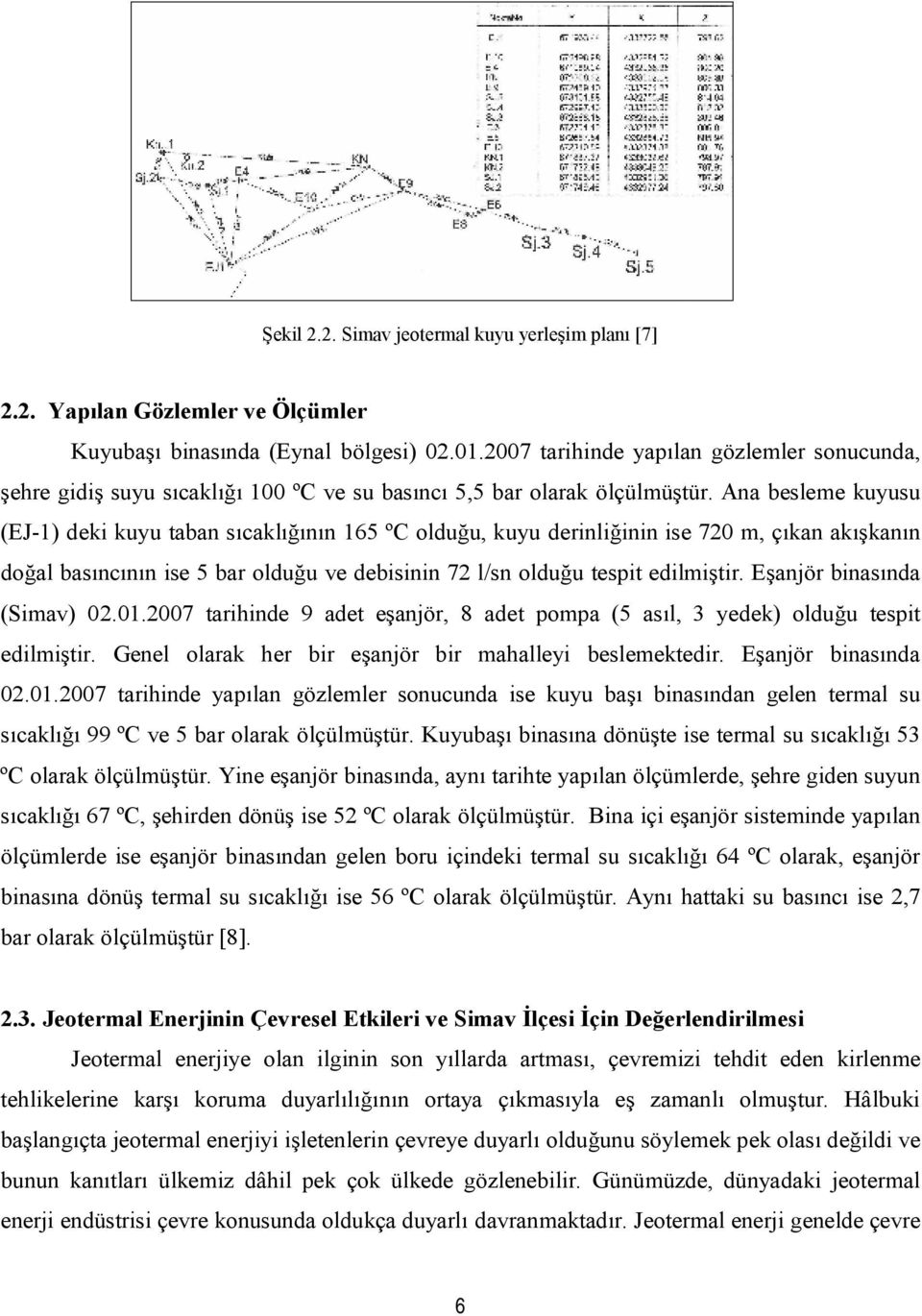 Ana besleme kuyusu (EJ-1) deki kuyu taban sıcaklığının 165 ºC olduğu, kuyu derinliğinin ise 720 m, çıkan akışkanın doğal basıncının ise 5 bar olduğu ve debisinin 72 l/sn olduğu tespit edilmiştir.