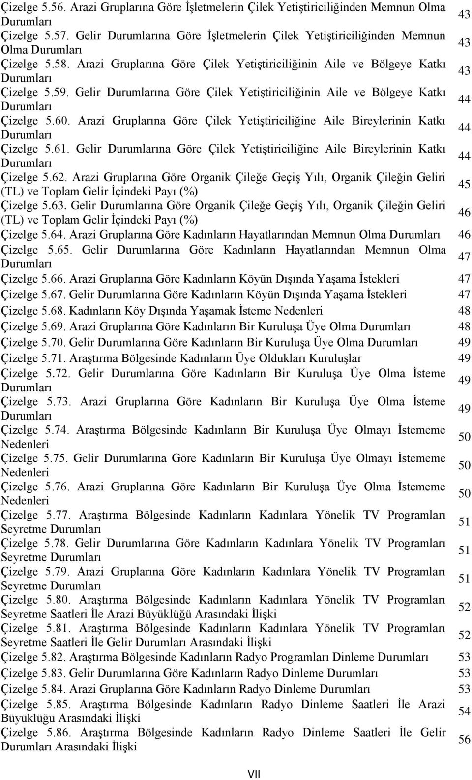 Gelir Durumlarına Göre Çilek YetiĢtiriciliğinin Aile ve Bölgeye Katkı Durumları 44 Çizelge 5.60. Arazi Gruplarına Göre Çilek YetiĢtiriciliğine Aile Bireylerinin Katkı Durumları 44 Çizelge 5.61.