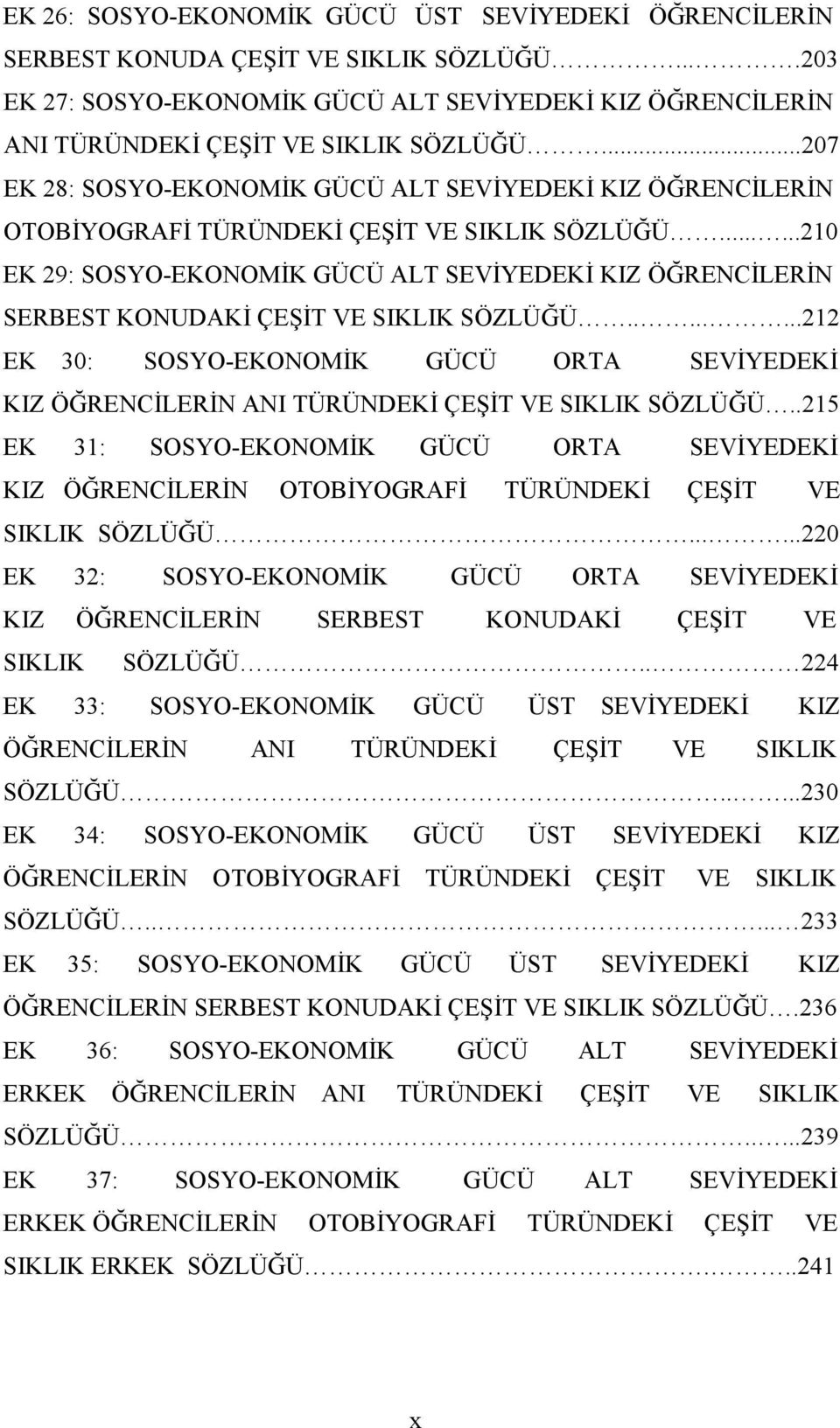 .....210 EK 29: SOSYO-EKONOMĐK GÜCÜ ALT SEVĐYEDEKĐ KIZ ÖĞRENCĐLERĐN SERBEST KONUDAKĐ ÇEŞĐT VE SIKLIK SÖZLÜĞÜ.