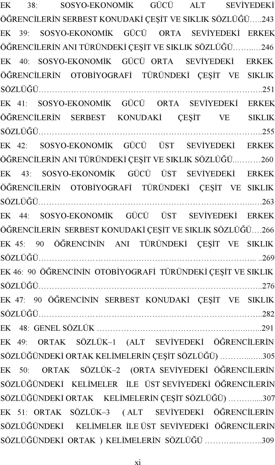 .251 EK 41: SOSYO-EKONOMĐK GÜCÜ ORTA SEVĐYEDEKĐ ERKEK ÖĞRENCĐLERĐN SERBEST KONUDAKĐ ÇEŞĐT VE SIKLIK SÖZLÜĞÜ.