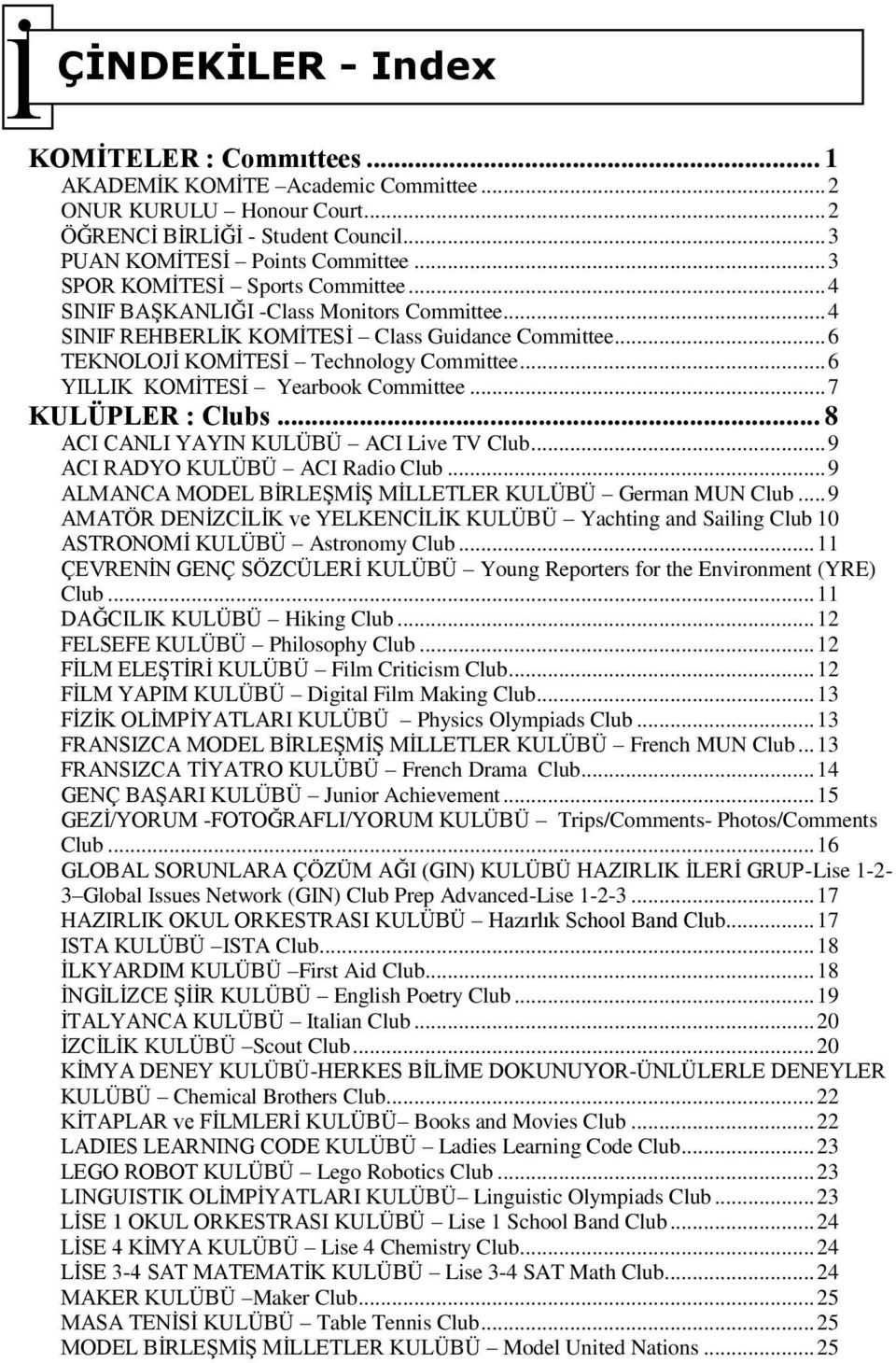 .. 6 YILLIK KOMİTESİ Yearbook Committee... 7 KULÜPLER : Clubs... 8 ACI CANLI YAYIN KULÜBÜ ACI Live TV Club... 9 ACI RADYO KULÜBÜ ACI Radio Club.