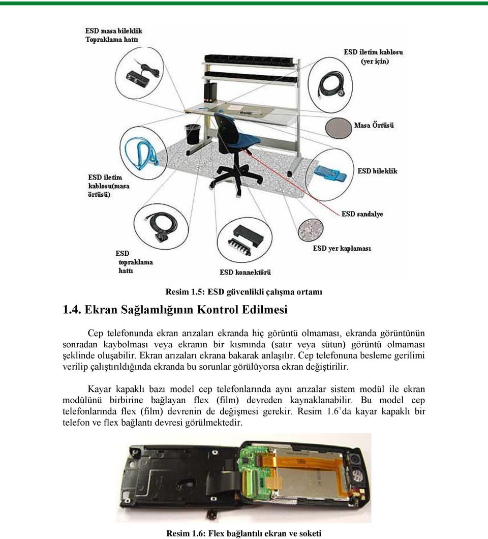 görüntü olmaması şeklinde oluşabilir. Ekran arızaları ekrana bakarak anlaşılır. Cep telefonuna besleme gerilimi verilip çalıştırıldığında ekranda bu sorunlar görülüyorsa ekran değiştirilir.