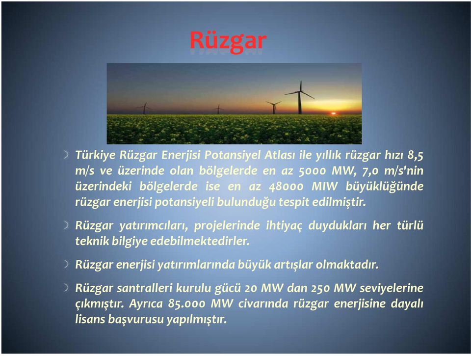 Rüzgar yatırımcıları, projelerinde ihtiyaç duydukları her türlü teknik bilgiye edebilmektedirler.