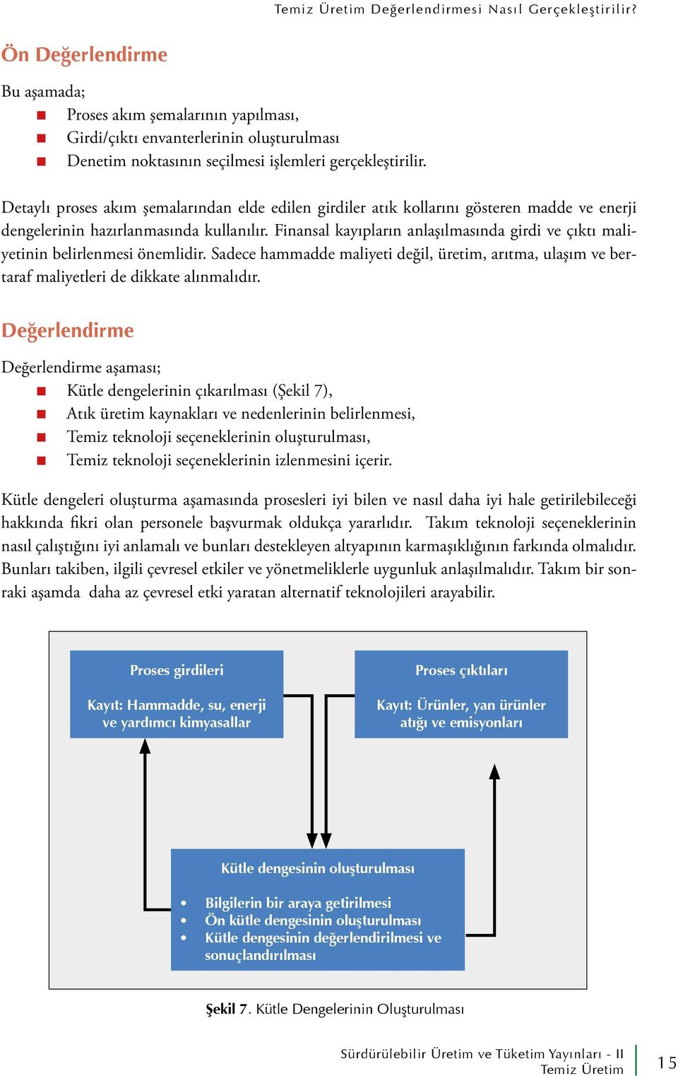 Detaylı proses akım şemalarından elde edilen girdiler atık kollarını gösteren madde ve enerji dengelerinin hazırlanmasında kullanılır.