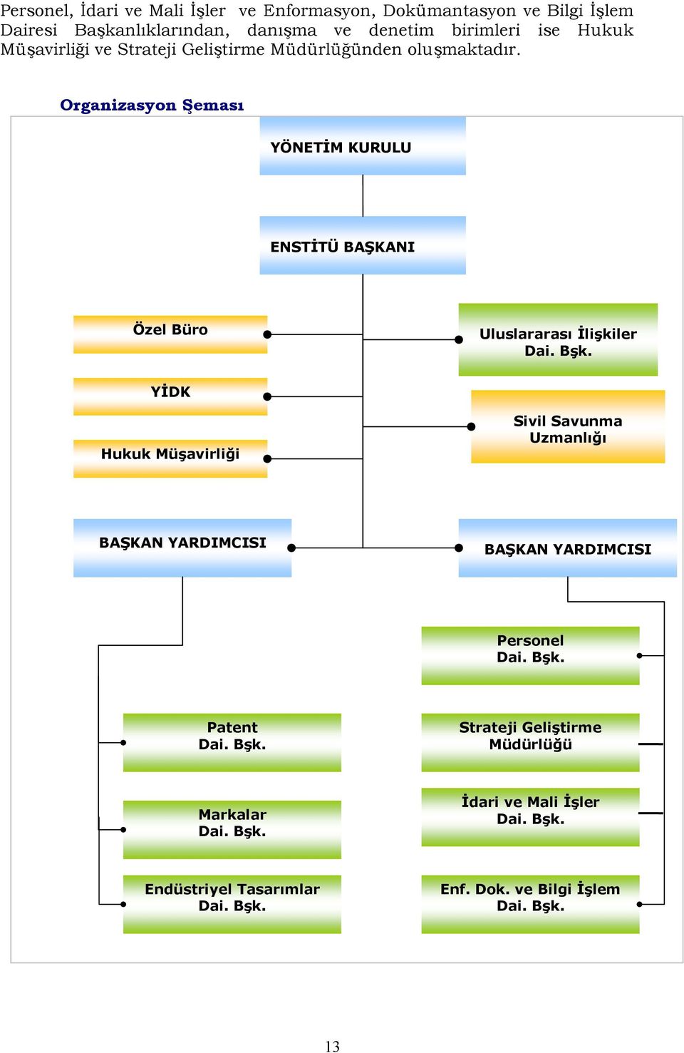 Organizasyon Şeması YÖNETİM KURULU ENSTİTÜ BAŞKANI Özel Büro Uluslararası İlişkiler Dai. Bşk.