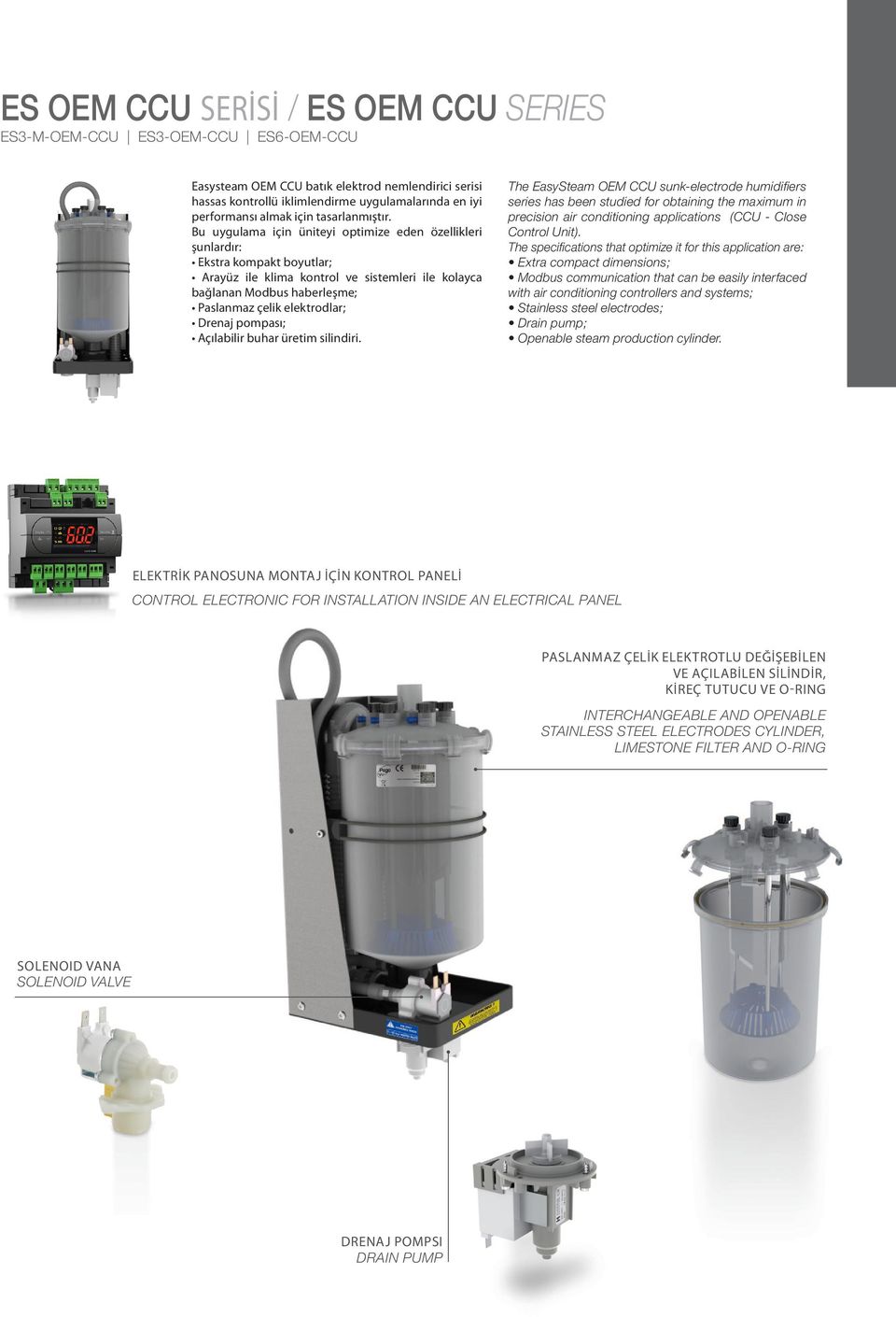 Bu uygulama için üniteyi optimize eden özellikleri şunlardır: Ekstra kompakt boyutlar; Arayüz ile klima kontrol ve sistemleri ile kolayca bağlanan Modbus haberleşme; Paslanmaz çelik elektrodlar;