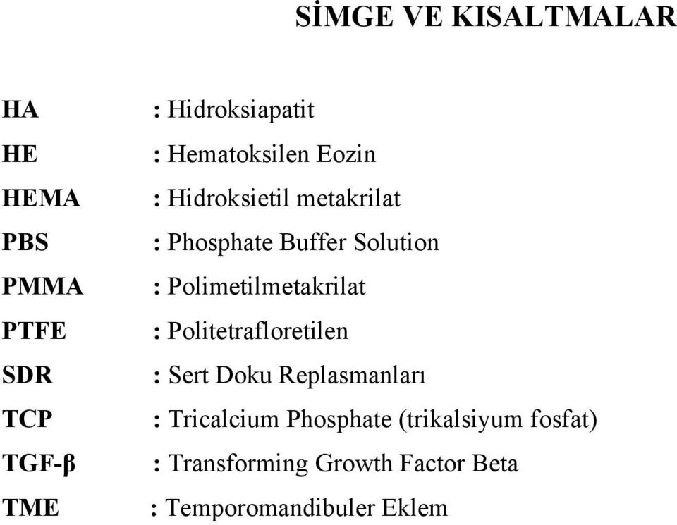 Polimetilmetakrilat : Politetrafloretilen : Sert Doku Replasmanları : Tricalcium