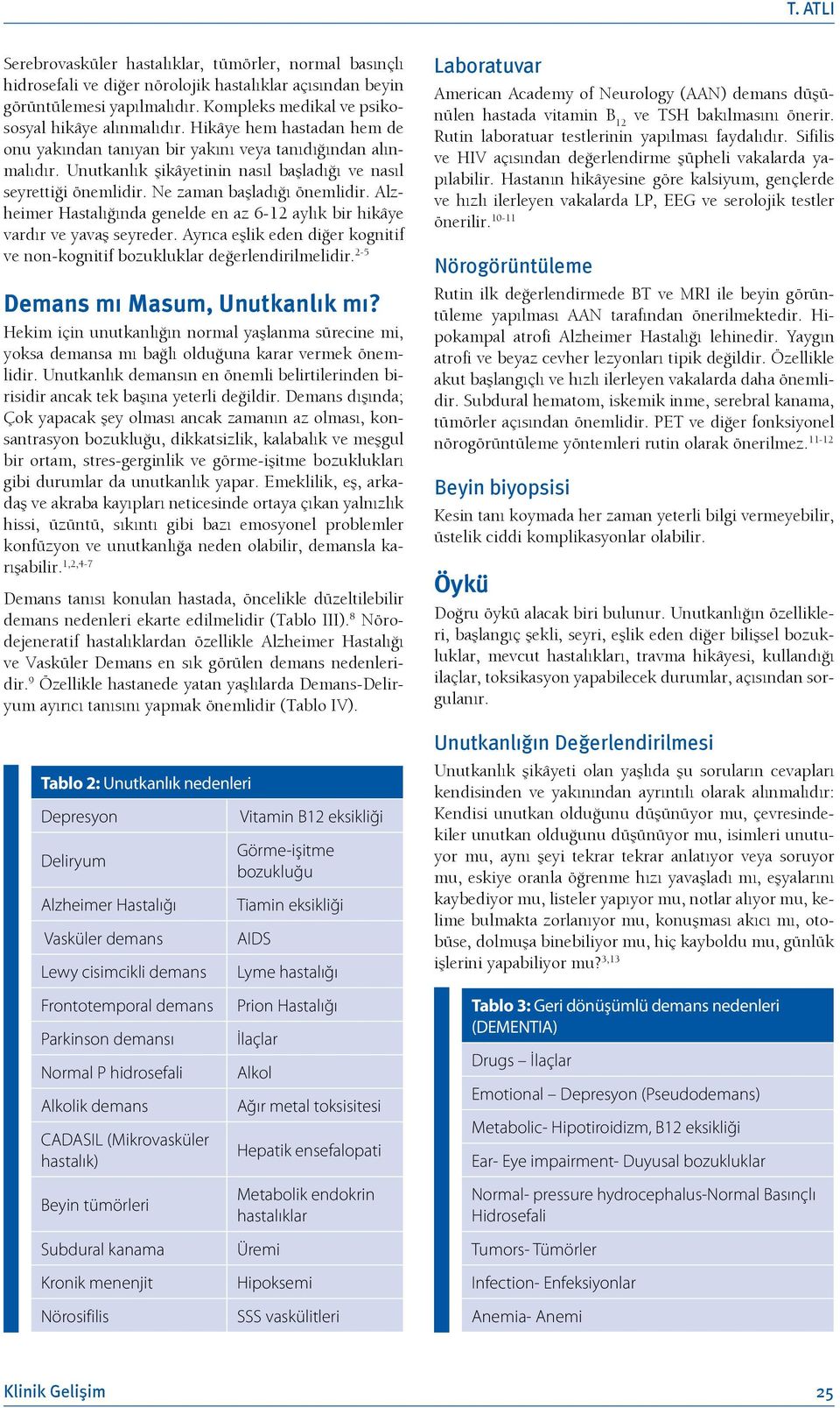 Unutkanlık şikâyetinin nasıl başladığı ve nasıl seyrettiği önemlidir. Ne zaman başladığı önemlidir. Alzheimer Hastalığında genelde en az 6-12 aylık bir hikâye vardır ve yavaş seyreder.