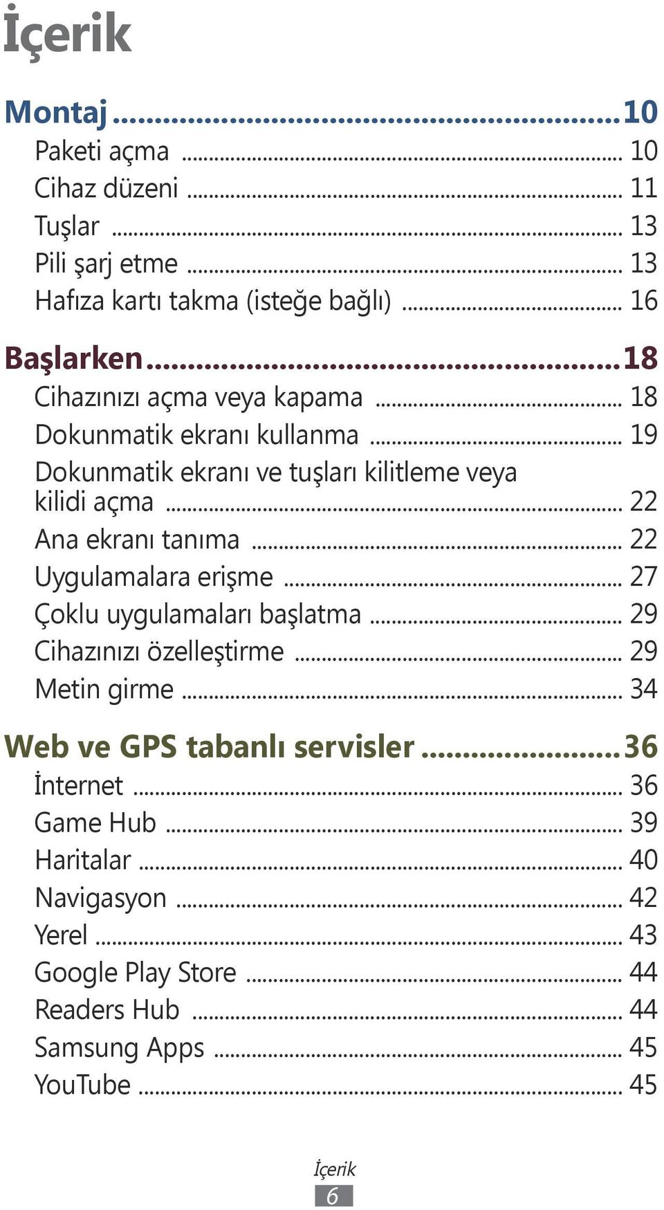 .. 22 Uygulamalara erişme... 27 Çoklu uygulamaları başlatma... 29 Cihazınızı özelleştirme... 29 Metin girme... 34 Web ve GPS tabanlı servisler.