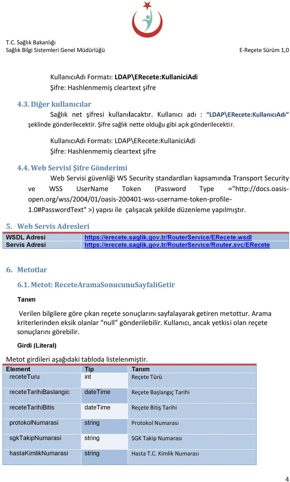 KullanıcıAdı Formatı: LDAP\Recete:KullaniciAdi Şifre: ashlenmemiş cleartext şifre 4.