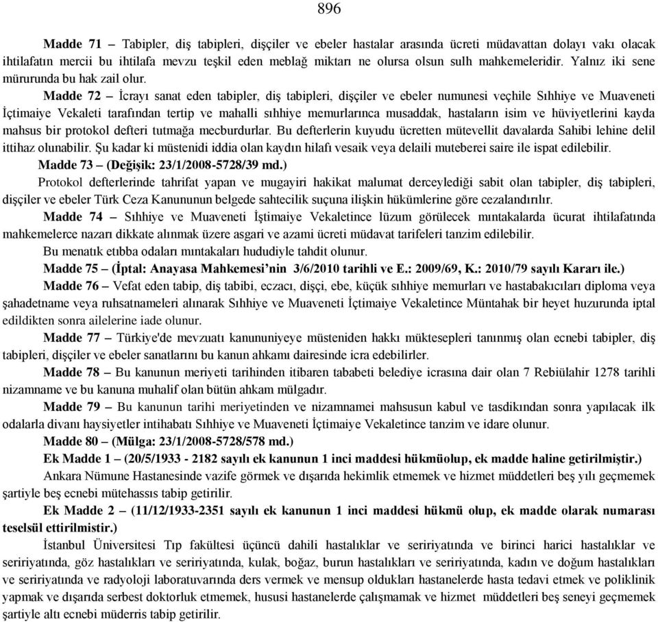 Madde 72 İcrayı sanat eden tabipler, diş tabipleri, dişçiler ve ebeler numunesi veçhile Sıhhiye ve Muaveneti İçtimaiye Vekaleti tarafından tertip ve mahalli sıhhiye memurlarınca musaddak, hastaların