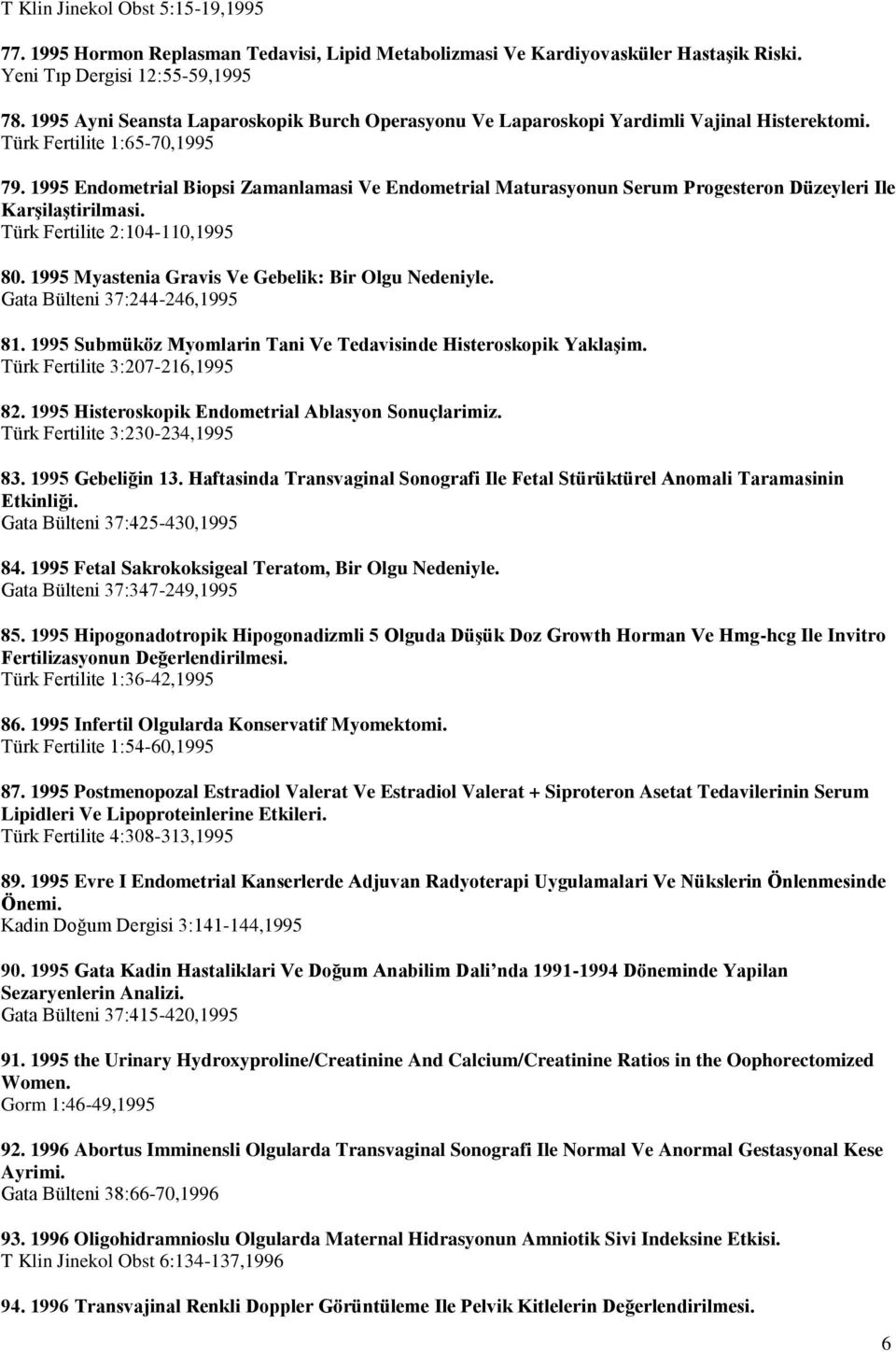 1995 Endometrial Biopsi Zamanlamasi Ve Endometrial Maturasyonun Serum Progesteron Düzeyleri Ile Karşilaştirilmasi. Türk Fertilite 2:104-110,1995 80.