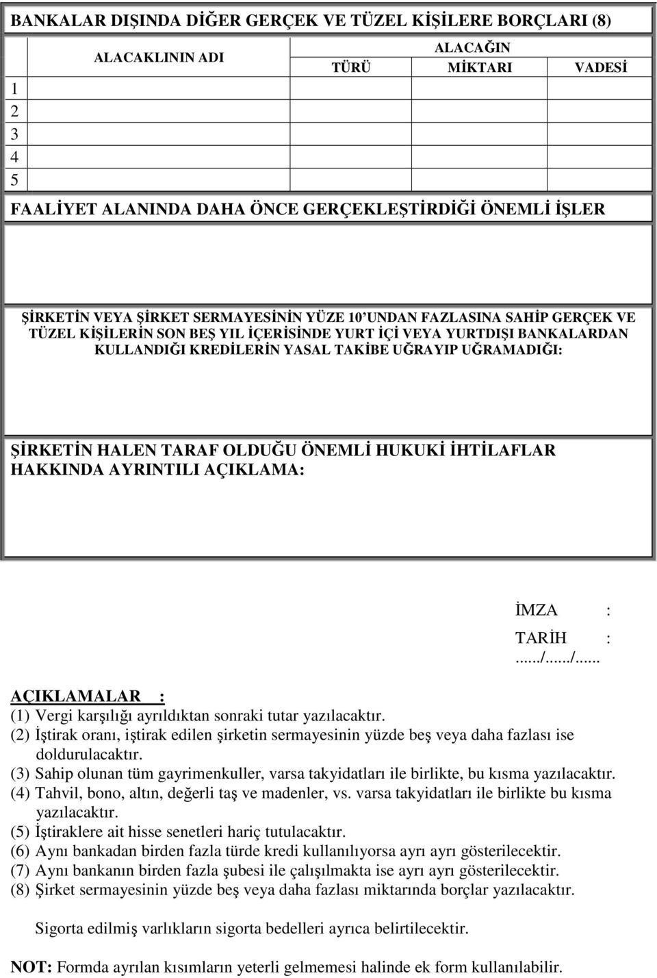 ÖNEMLĐ HUKUKĐ ĐHTĐLAFLAR HAKKINDA AYRINTILI AÇIKLAMA: ĐMZA : TARĐH :.../.../... AÇIKLAMALAR : () Vergi karşılığı ayrıldıktan sonraki tutar yazılacaktır.