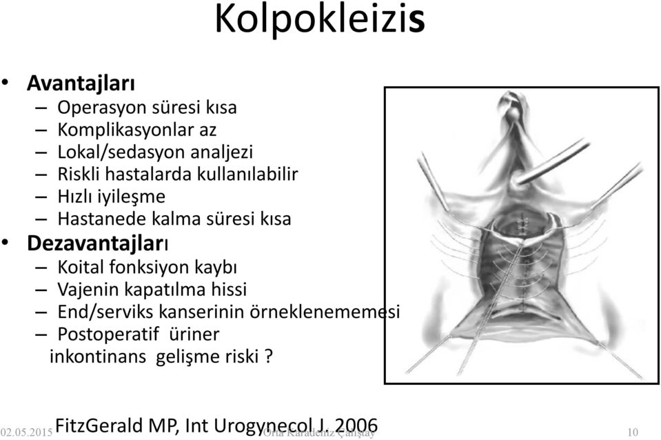 fonksiyon kaybı Vajenin kapatılma hissi End/serviks kanserinin örneklenememesi Postoperatif