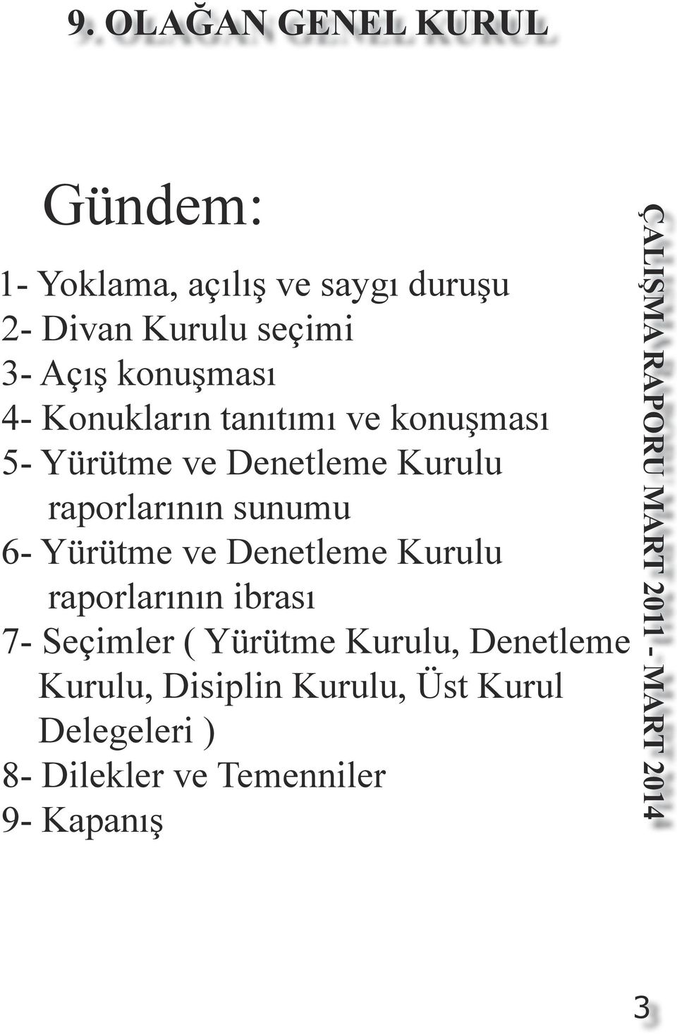 Yürütme ve Denetleme Kurulu raporlarının ibrası 7- Seçimler ( Yürütme Kurulu,