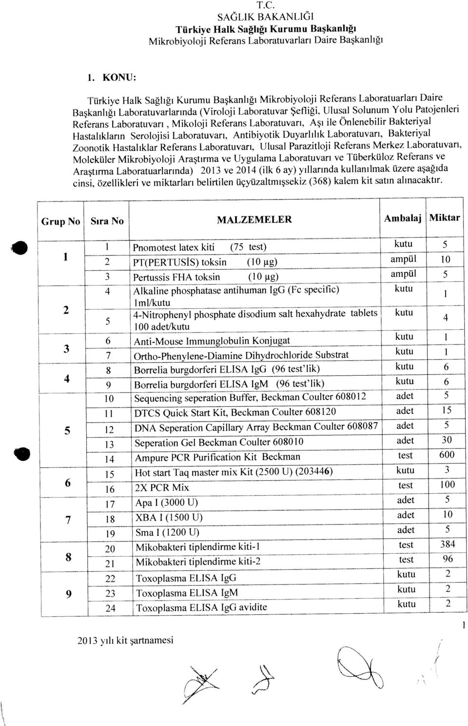 Mikrohivoloji Referans Laboratuvarlan Daire BaşkanlHı Başkanlığı Laboratuvarlarında (Viroloj i Laboratuvar Şefliği, Ulusal Solunum Yolu Patojenleri Referans 1 ahoratuvarı Mikoloji Referans